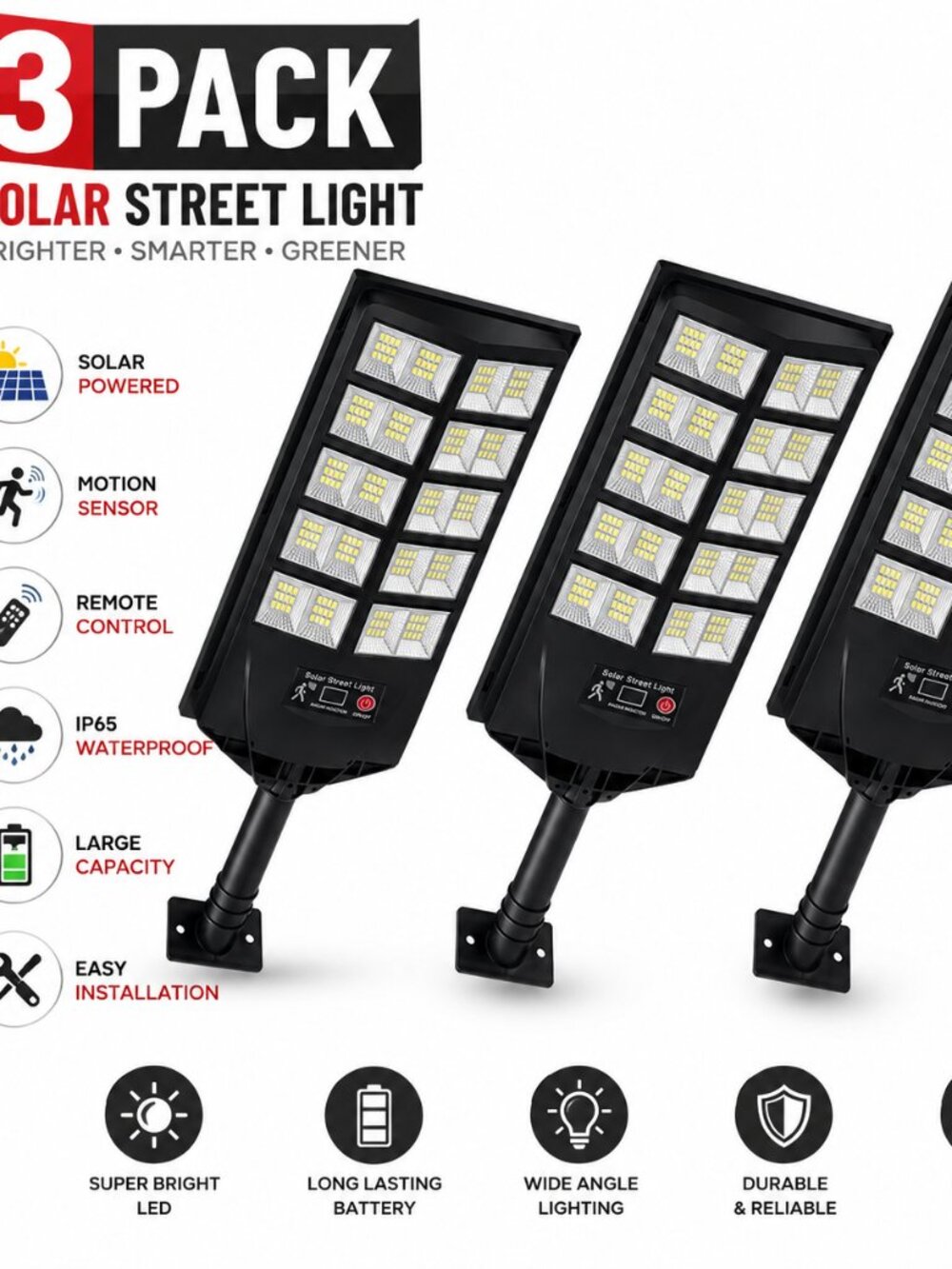 Outdoor Solar Motion Sensor Street Lights Dusk to Dawn 240 LED 4 Pack